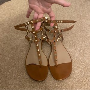 Brown valentino sandals with gold studs